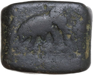 obverse: India. Civic coinage. AE Taxila (quadrangular), Pashkalavati mint, 2nd century BC. Dimensions: 21 x 17 mm