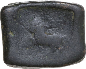 reverse: India. Civic coinage. AE Taxila (quadrangular), Pashkalavati mint, 2nd century BC. Dimensions: 21 x 17 mm
