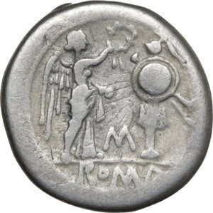 reverse: C/M series. AR Victoriatus, South Italy mint, 214 BC