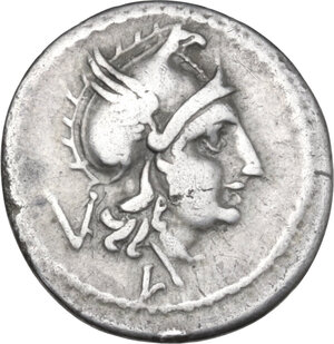 obverse: L first series. AR Quinarius, Casta Valeriana (Luceria), 214 BC