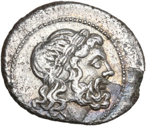 obverse: Vertical Spearhead series. AR Victoriatus, uncertain Samnite mint (Beneventum?), 214 BC