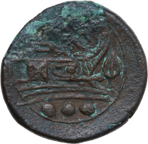 reverse: Spearhead sencond series. AE Quadrans, South East Italy, from 210 BC