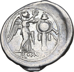 reverse: Spearhead series. AR Victoriatus, uncertain Samnite mint (Beneventum?), 214 BC