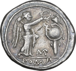 reverse: MP series. AR Victoriatus, uncertain Lucanian mint, 213-212 BC