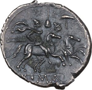 reverse: Apex and hammer series. AR Denarius, uncertain Campanian mint (Castra Claudiana?), 212 BC