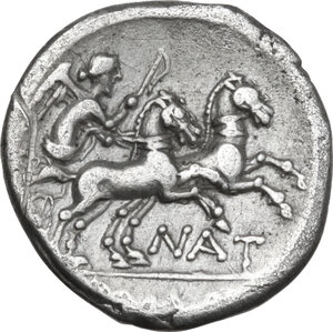 reverse: Pinarius Natta. AR Denarius, 155 BC