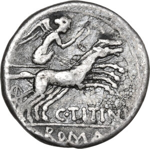 reverse: C. Titinius. AR Denarius, 141 BC