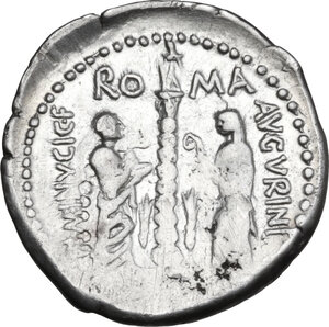 reverse: Ti. Minucius Augurinus. AR Denarius, 134 BC