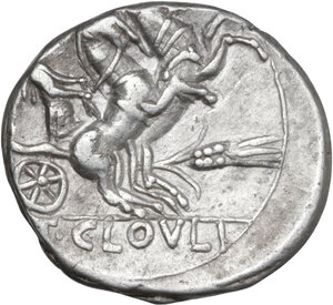 reverse: T. Cloelius. AR Denarius, 128 BC