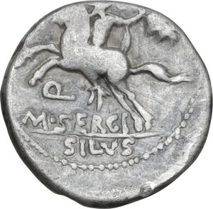 reverse: M. Sergius Silus. AR Denarius, 116 or 115 BC