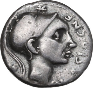 obverse: Cn. Blasio Cn.f. AR Denarius, 112-111 BC