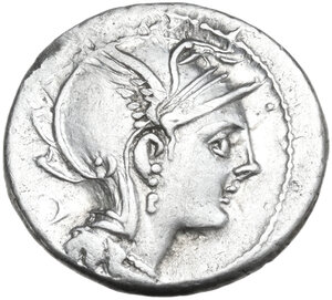 obverse: Appius Claudius Pulcher, T. Manlius Mancinus and Q. Urbinius. AR Denarius, 111 or 110 BC