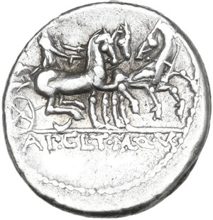 reverse: Appius Claudius Pulcher, T. Manlius Mancinus and Q. Urbinius. AR Denarius, 111 or 110 BC