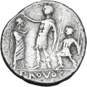 reverse: P. Laeca. AR Denarius, 110 or 109 BC