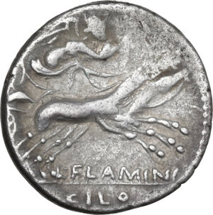 reverse: L. Flaminius Chilo. AR Denarius, 109 or 108 BC