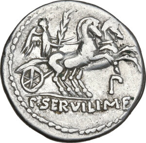 reverse: P. Servilius M.f. Rullus. . AR Denarius, 100 BC