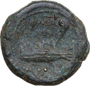reverse: C. Poblicius Malleolus, A. Postumius Sp. f. Albinus and L. Metellus. AE Triens, 96 BC (?)