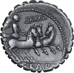 reverse: C. Naevius Balbus. AR Denarius serratus, 79 BC