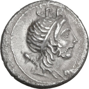 obverse: Cn. Lentulus. AR Denarius, uncertain mint, perhaps Spain, 76-75 BC