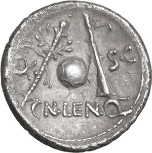 reverse: Cn. Lentulus. AR Denarius, uncertain mint, perhaps Spain, 76-75 BC