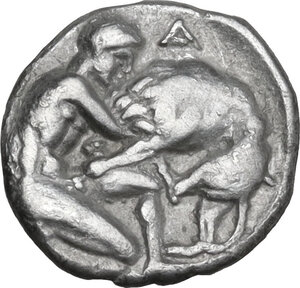 reverse: Southern Apulia, Tarentum. AR Diobol, c. 325-280 BC