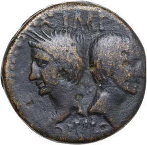 obverse: Augustus (27 BC - 14 AD) with Agrippa. AE As, Nemausus mint, c. 16-10 BC