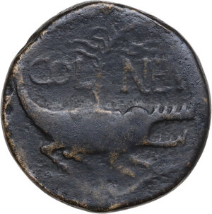 reverse: Augustus (27 BC - 14 AD) with Agrippa. AE As, Nemausus mint, c. 16-10 BC