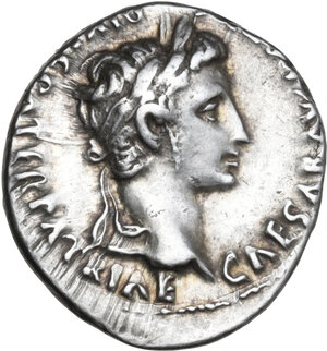 obverse: Augustus (27 BC - 14 AD) . AR Denarius, Lugdunum mint, c. 2 BC-4 AD