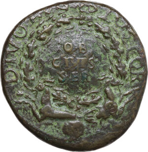 obverse: Divus Augustus (died 14 AD). AE Sestertius. Struck under Tiberius, 36-37