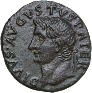 obverse: Divus Augustus (died 14 AD). AE As, Rome mint, 34-37