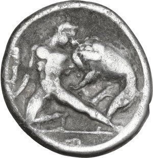 reverse: Southern Apulia, Tarentum. AR Diobol, 380-325 BC