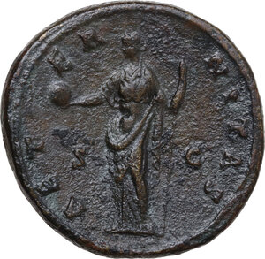 reverse: Diva Faustina I, wife of Antoninus Pius (died 141 AD). AE Sestertius, Rome mint, after 141 AD