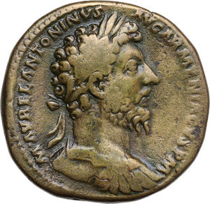 obverse: Marcus Aurelius (161-180). AE Sestertius, Rome mint, 163-164
