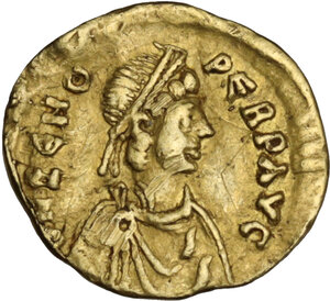 obverse: Zeno (474-491). AV Tremissis, Constantinople mint
