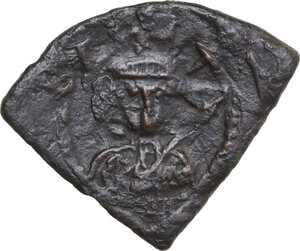 obverse: Tiberius III, Apsimar (698-705). AE Half Follis. Constantinople mint, 3rd officina
