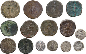 reverse: Roman Republic and Empire. Multiple lot of fifteen (15) AE and AR unclassified Roman Imperial coins