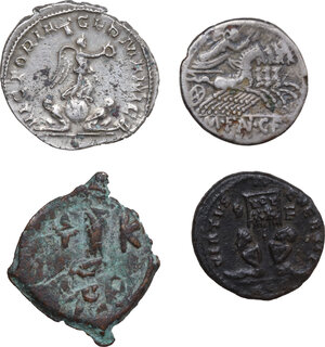 reverse: Roman Republic to Byzantine Empire. Multiple lot of four (4) unclassified AR and AE coins