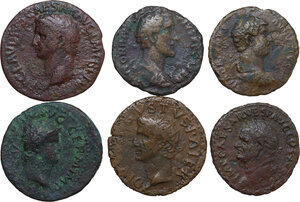 obverse: The Roman Empire. Lot of six (6) unclassified AE denominations, including: Claudius, Antoninus Pius, Hadrian, Nero, Divus Augustus and Vespasian