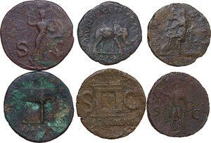 reverse: The Roman Empire. Lot of six (6) unclassified AE denominations, including: Claudius, Antoninus Pius, Hadrian, Nero, Divus Augustus and Vespasian