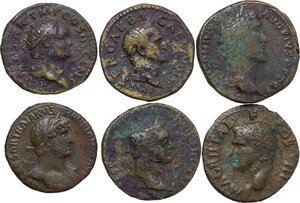 reverse: The Roman Empire. Lot of six (6) unclassified AE denominations, including: Titus, Galba, Antoninus Pius and Hadrian