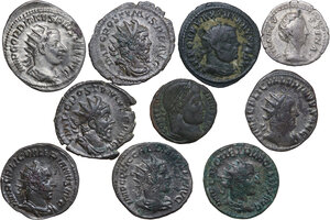 obverse: The Roman Empire. Lot of ten (10) unclassified denominations (AR, BI and AE), including: Gordian III, Postumus, Maximian, Valerian, Faustina I, Gallienus and Constantine I