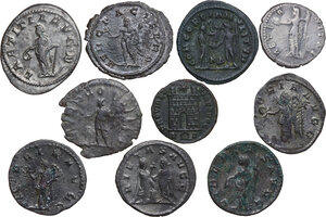 reverse: The Roman Empire. Lot of ten (10) unclassified denominations (AR, BI and AE), including: Gordian III, Postumus, Maximian, Valerian, Faustina I, Gallienus and Constantine I
