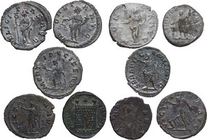reverse: The Roman Empire. Lot of ten (10) unclassified AR and AE denominations, including: Septimius Severus (denarius), Constantine I (AE), Postumus, Claudius II Gothicus and Gallienus (antoniniani)