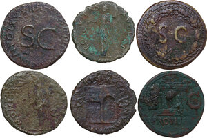 reverse: The Roman Empire. Lot of six (6) unclassified AE denominations, including: Vespasian, Domitian, Nero and Divus Augustus