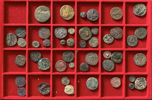 obverse: Ancient World. Multiple lot of forty-six (46) AE and AR unclassified coins, from Greek World to Byzantine Empire