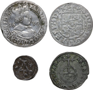 obverse: Medieval and early modern. Lot of four (4) unclassified AR denominations of the Holy Roman Empire and Poland, including: Archduke Ferdinand Charles, Sigismund III of Poland, Mainz with Hessen-Darmstadt