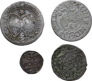 reverse: Medieval and early modern. Lot of four (4) unclassified AR denominations of the Holy Roman Empire and Poland, including: Archduke Ferdinand Charles, Sigismund III of Poland, Mainz with Hessen-Darmstadt