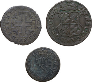 obverse: World Coins. Lot of three (3) unclassified BI denominations of the 17th and 18th century, including: Leopold I, Duke of Lorraine, Jean-Theodore of Bavaria, Bishop of Liège, Johann, Bishop of Chur