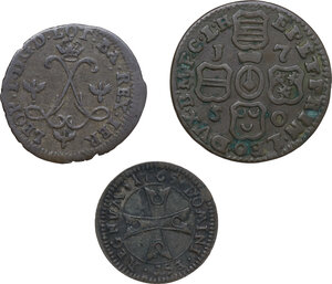 reverse: World Coins. Lot of three (3) unclassified BI denominations of the 17th and 18th century, including: Leopold I, Duke of Lorraine, Jean-Theodore of Bavaria, Bishop of Liège, Johann, Bishop of Chur
