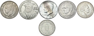 obverse: World Coins. Lot of six (6) AR commemorative coins from Monaco, Germany, USA, Belgium, Suriname and Hungary